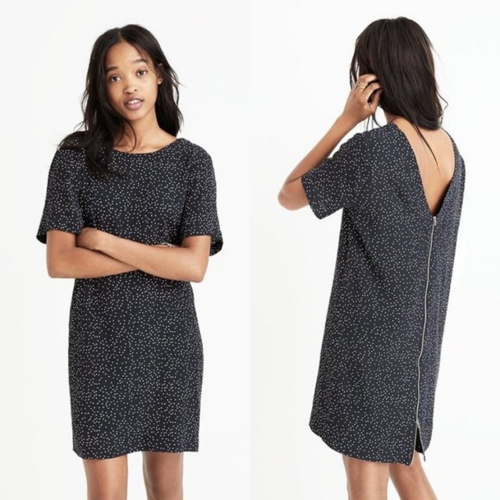Madewell Exposed Zip Back Dress in Dot Scatter 10